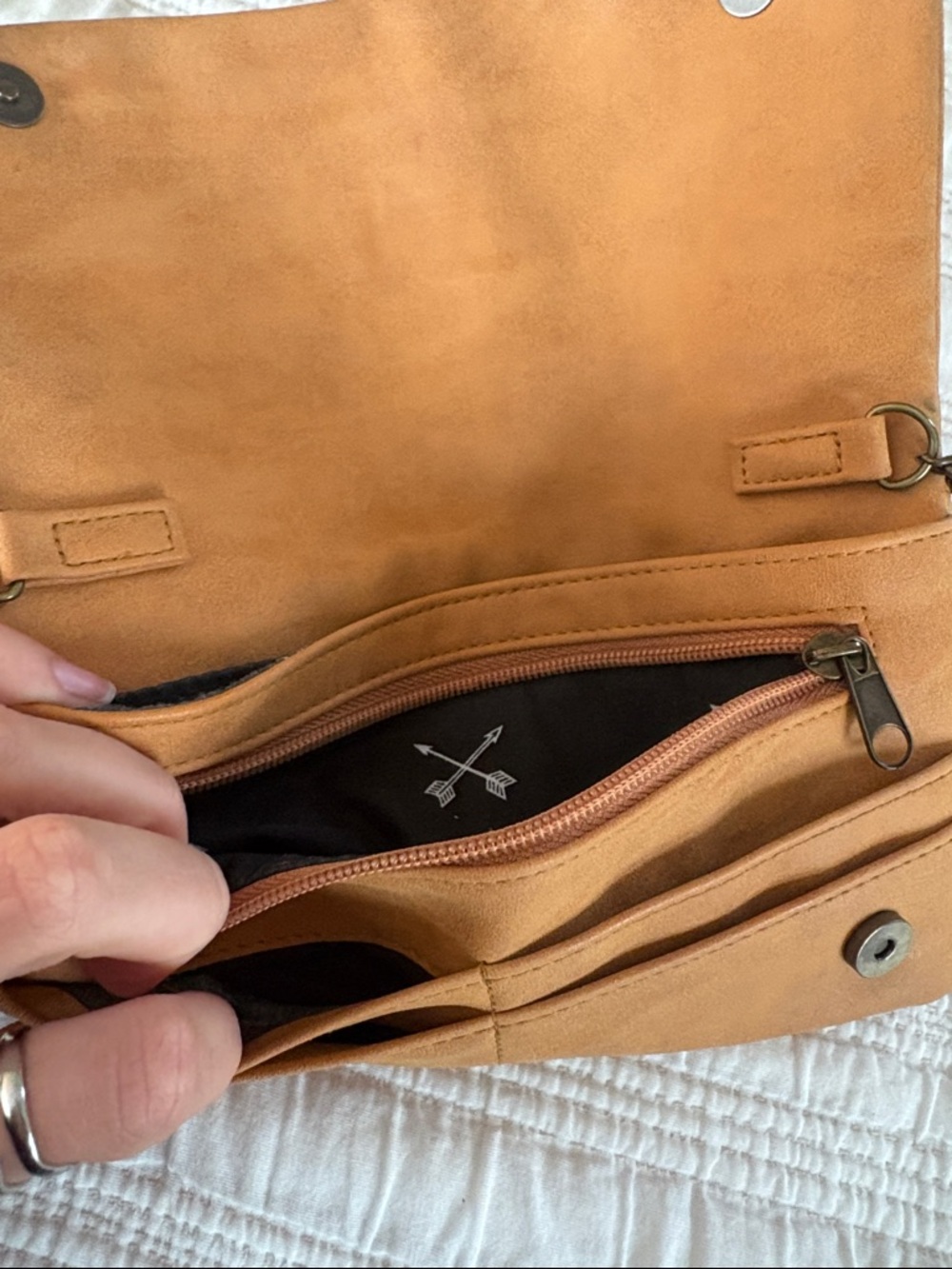 South Moon Under Tan Leather Crescent Accent Crossbody - Picture 2 of 3